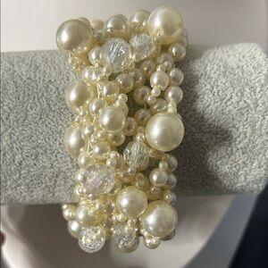 Elegant Pearl & Crystal Bracelet Formal Fancy Stretch‎ Costume